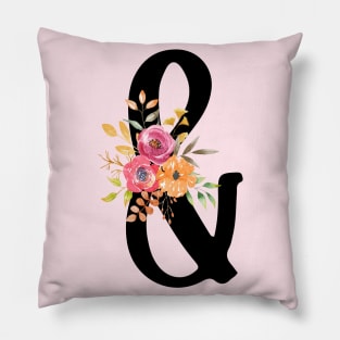 Ampersand "&" With Watercolor Floral Wreath Pillow