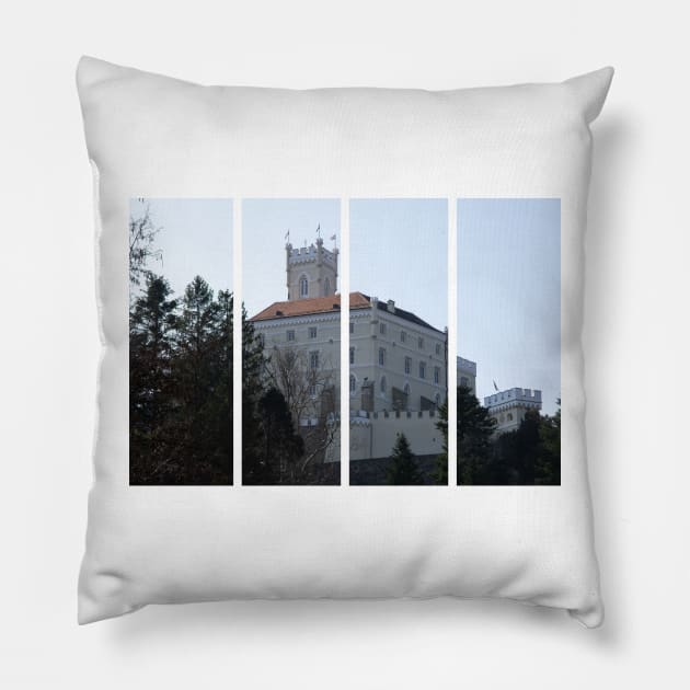 Trakoscan Castle is a 13th-century castle in northern Croatia (Zagorje). Close view. Sunny spring day Pillow by fabbroni-art