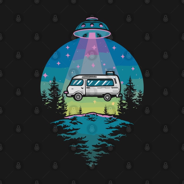 Funny UFO Abduction Camper And Flying Saucer Retro Design by TF Brands