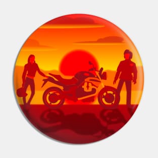 Motorcycle and couple at sunset Pin