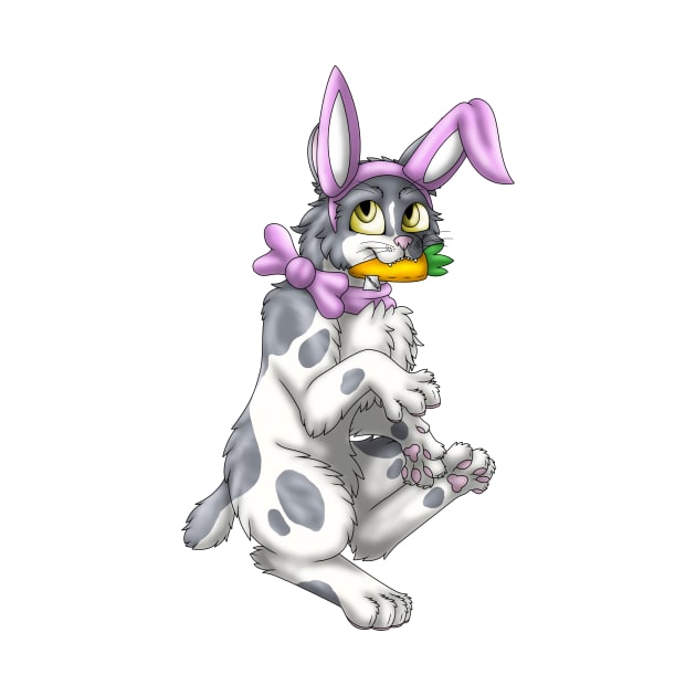 Bobtail BunnyCat: Grey Bicolor (Pink) by spyroid101