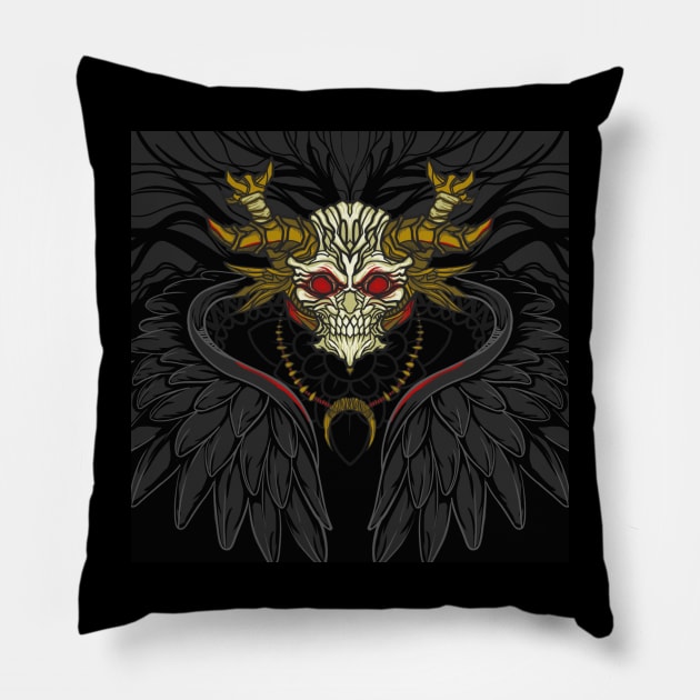 red eyes skull with black wings Pillow by satu_empat