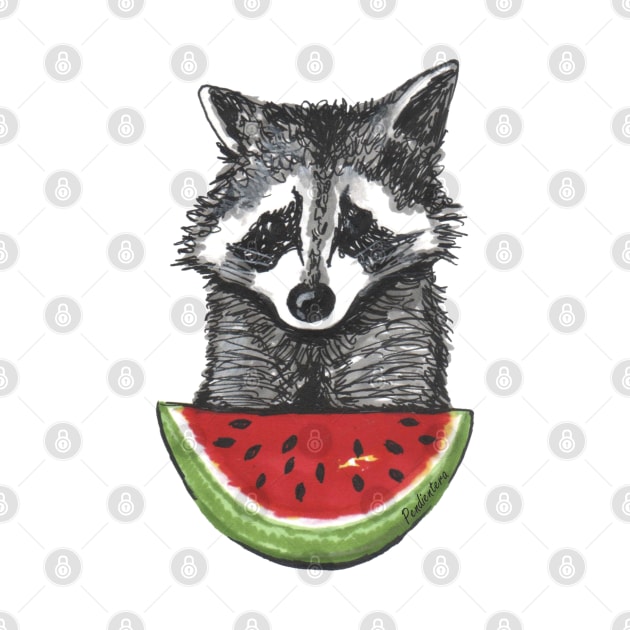 Racoon and watermelon by Pendientera