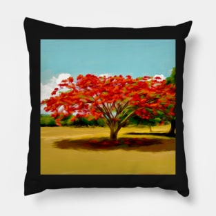 Blooming Red Flamboyan Tree Pillow