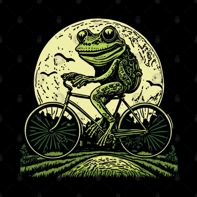 Cottagecore Frog Riding Bicycle by Apocatnipse Meow