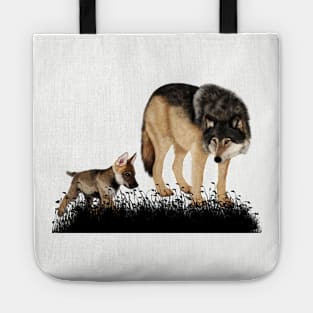 Awesome wolf with pup Tote