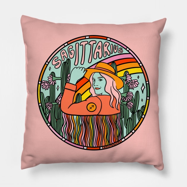 Sagittarius Cowgirl Pillow by Doodle by Meg