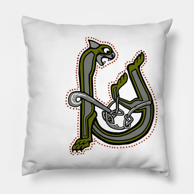 Celtic Cat Letter U Pillow by Donnahuntriss