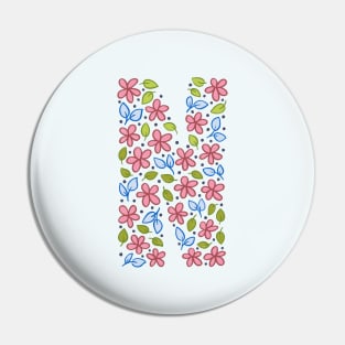 Floral Monogram Letter N - pink and blue Pin