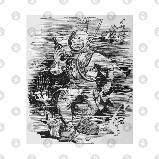 vintage comic diver under the sea by Marccelus