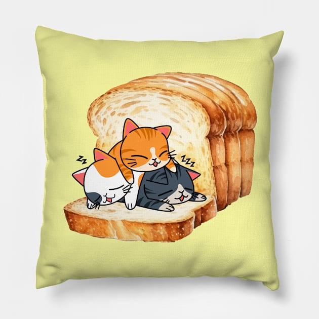 Funny Kawaii Cute Foodie Fast Food Lover Bread Toast Cat Pillow by Tina