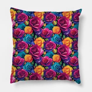Neon Bright Roses Pillow