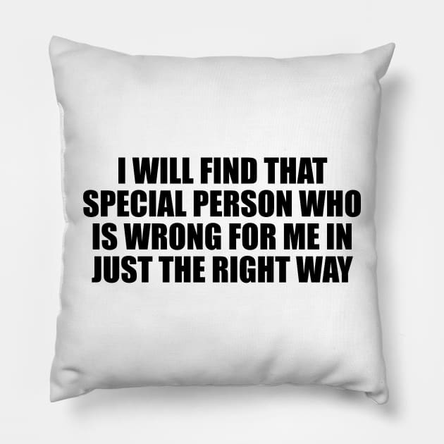 I will find that special person who is wrong for me in just the right way Pillow by CRE4T1V1TY