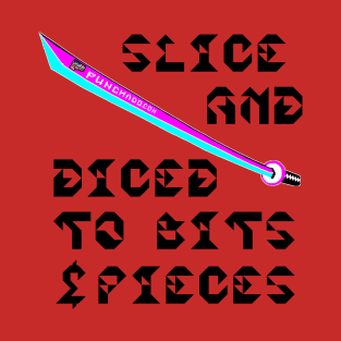 Slice And Diced To Bits and Pieces, v. Code Cyan Magenta Blk Text T-Shirt