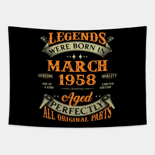 65th Birthday Gift Legends Born In March 1958 65 Years Old Tapestry by Buleskulls 