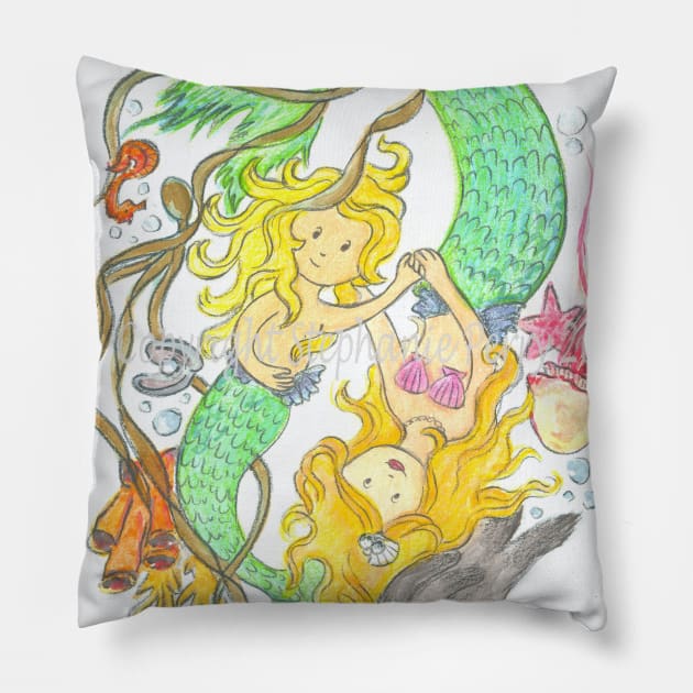 Mermaid mother and child Pillow by StephaniePerryArt