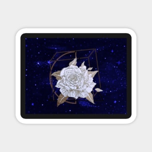 Geometric Gold Rose in Space (Navy Blue) Magnet