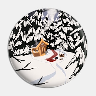 Eerie Winter Wonderland Forest Log Cabin Crime Scene Pin