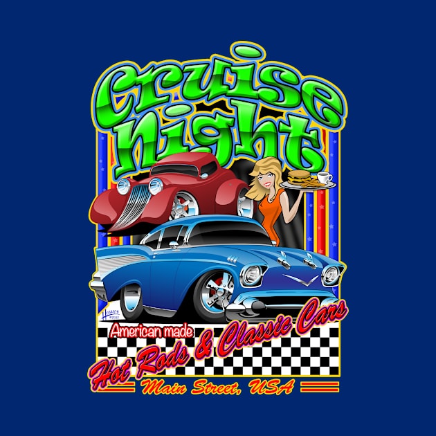 Cruise Night Hot Rods & Classic Cars Illustration by hobrath