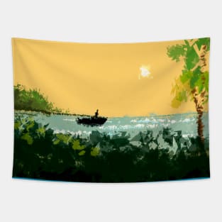 Sunset and The Sailor - Tropical Beach & Landscape Tapestry