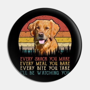 Retro Golden Retriever Every Snack You Make Every Meal You Bake Pin