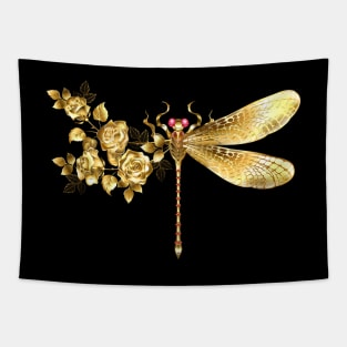 Golden flower dragonfly with rose Tapestry