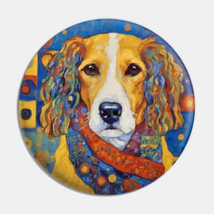 Gustav Klimt Style Dog with Colorful Scarf and Ears Pin