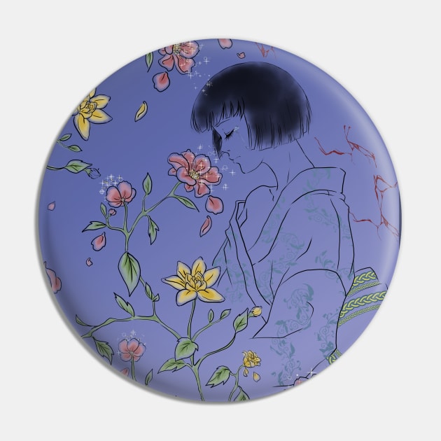 Kimono & Flowers Pin by AudreyWagnerArt