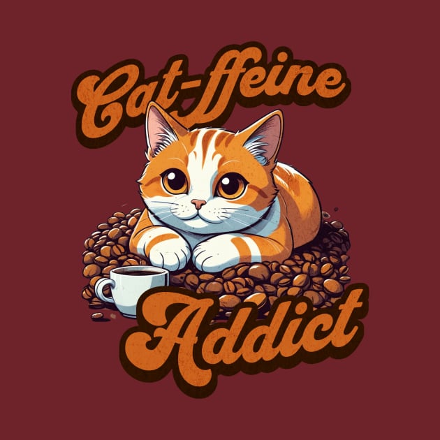 Caffeine & Cat Addiction: Pawsitively Energized T-shirt by CoffeeBrainNW