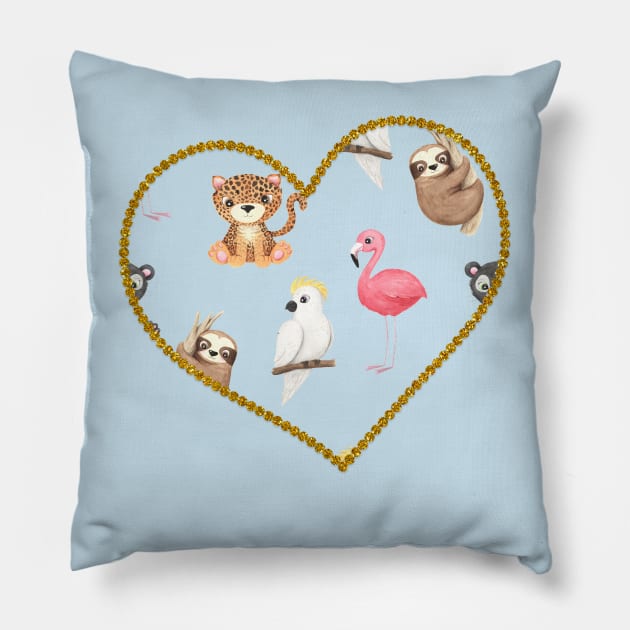 Cute Baby Tropical Animals Pillow by FunnyMoonCosmic