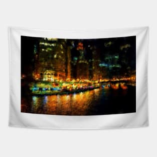 The Chicago River at Night Tapestry