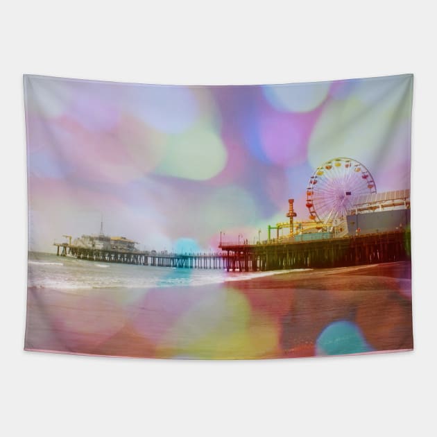 Colorful Blurry Bokeh Santa Monica Pier Tapestry by Christine aka stine1