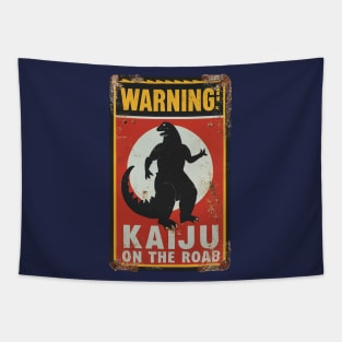 Kaiju Godzilla Warning sign Tapestry