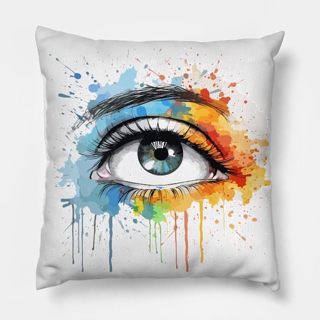 Mesmerizing Gaze - Watercolor Style Eye Art Pillow by Theulic