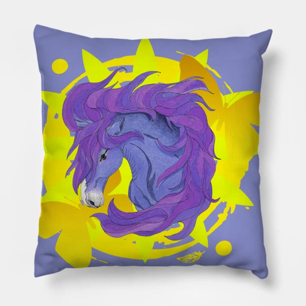 Purple Horse with Yellow Butterflies Pillow by FreeSpiritMeg