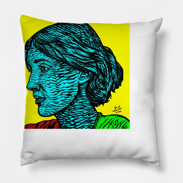 VIRGINIA WOOLF ink and acrylic portrait .1 Pillow by lautir