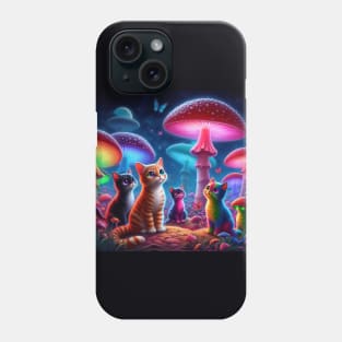 Psychodelic cats with mashrooms colorful Phone Case