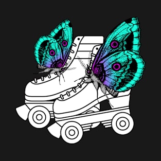 Green and Pink Butterfly Roller Skates T-Shirt