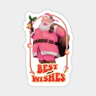 Retro Vintage Pink Santa Claus | Best Wishes Magnet