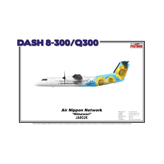 DeHavilland Canada Dash 8-300/Q300 - Air Nippon Network "Himawari" (Art Print) by TheArtofFlying