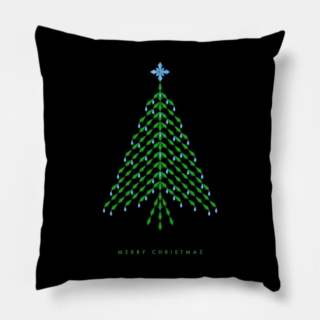 Merry Christmas with elegant blue and green crystal Christmas Tree Pillow by kindsouldesign