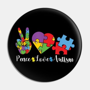 Peace Love Autism Puzzle April We Wear Blue For Autism Pin