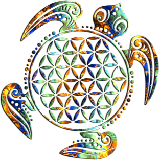 FLOWER OF LIFE SEA TURTLE - green blue orange Magnet