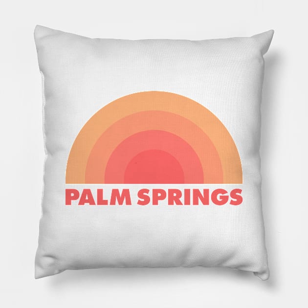 Palm Springs Retro Rainbow Badge Orange Pillow by modeoftravel