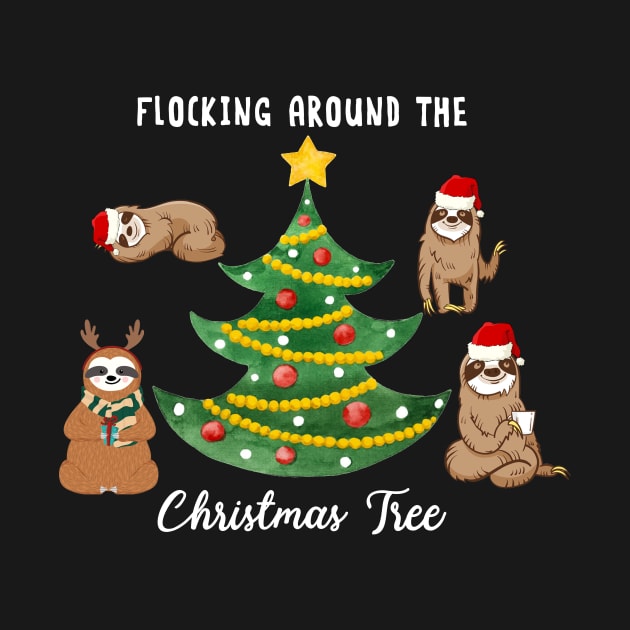 Sloth Flocking Around Christmas Tree by TeeSky
