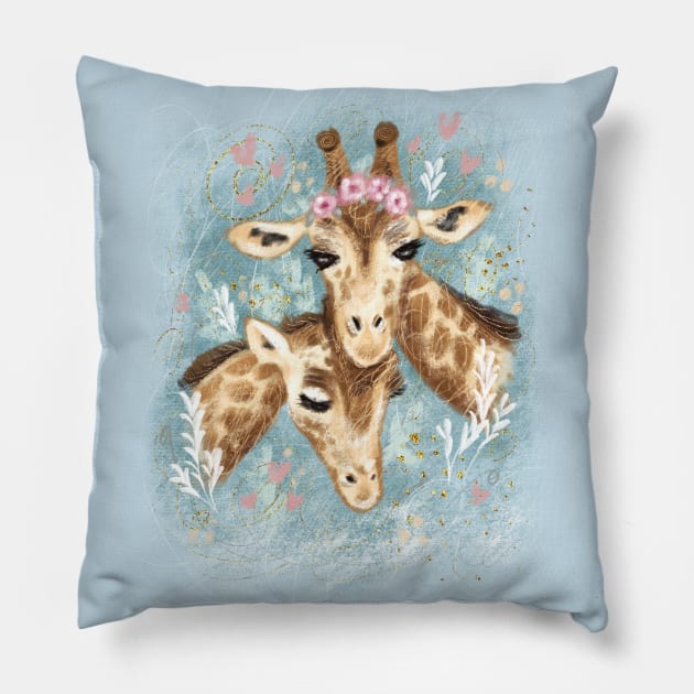 Cute spotted giraffes Pillow by Olena Tyshchenko