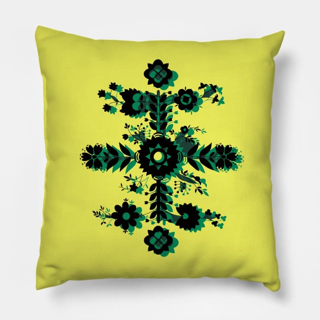 Swedish folk flowers yellow Pillow by Hayh0