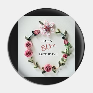 Printed Paper Quilling Art. 80th flower wreath. Any Occasion. Anniversary. Birthday. Wedding. Mother&amp;#39;s day gift. Love card Pin