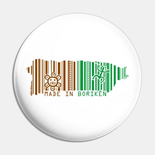 Puerto Rico Map Made in Boriken Taino Symbols Barcode Green Brown Design Pin