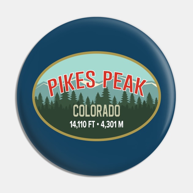 Pikes Peak Colorado Retro Mountain Oval Pin by TGKelly